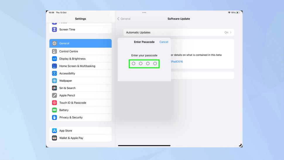 إدخال رمز مرور iPad